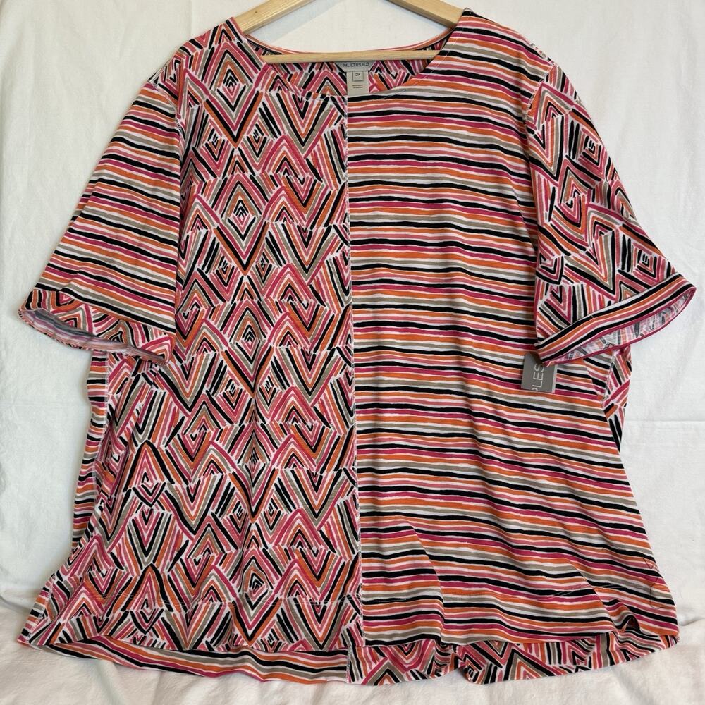 Multiples Top 3X Women Mix Print Geometric Lagenlook Artsy Comfort‎ Stretch NWT
